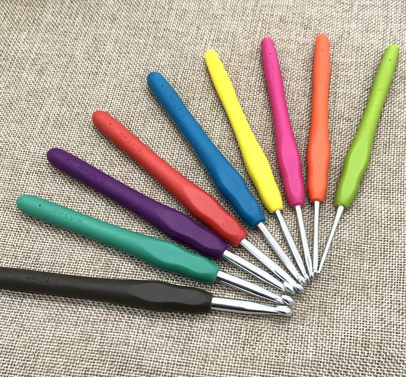 9pcs DIY knitting tool set Color TPR silicone soft handle aluminum crochet | Дом и сад