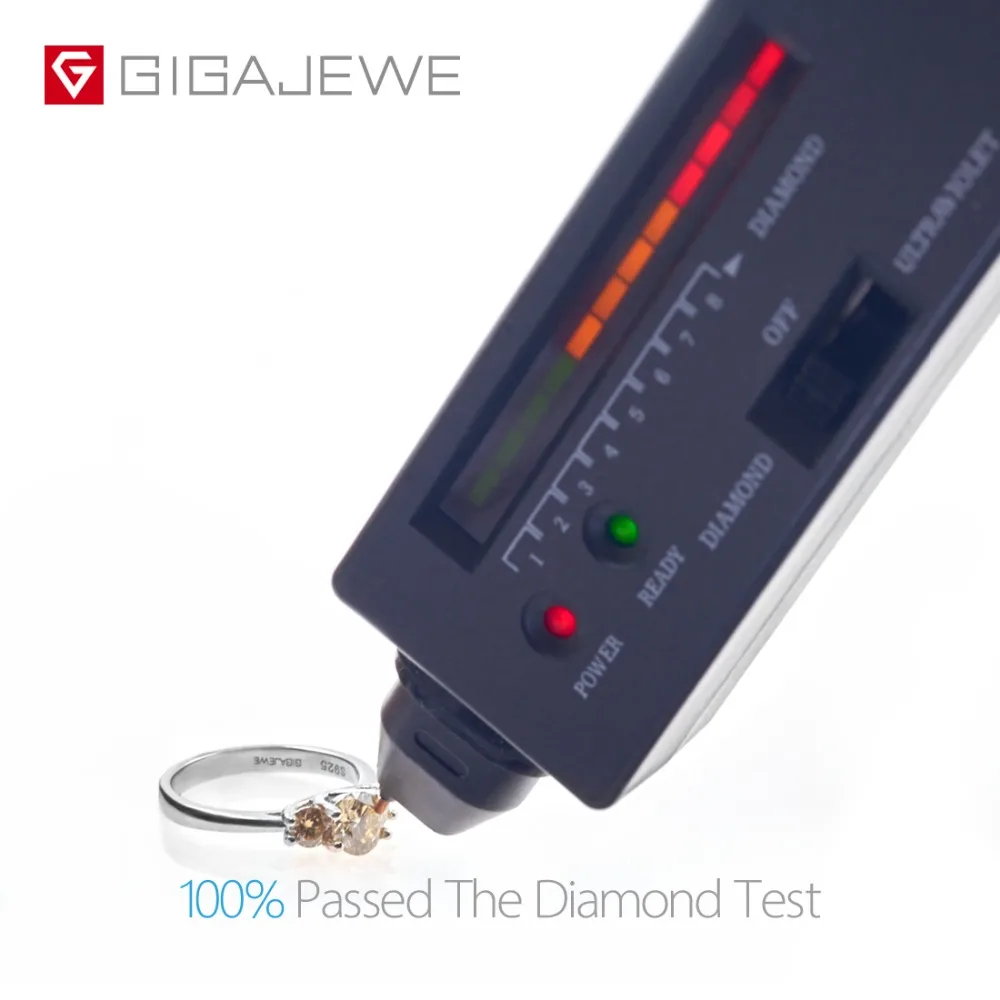 GIGAJEWE Moissanite 1ct 5,5 мм+ 2X3,5 мм круглая огранка желтого цвета 925 Серебряное кольцо золотое многослойное покрытие модный подарок для девушки