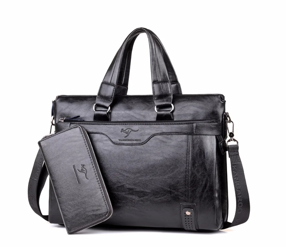 black with wallet Мужские кожаные сумки, винтажный кожаный портфель, сумки на плечо для ноутбука, сумка для компьютера, мужская сумка на плечо, мужские сумки - Цвет: black with wallet