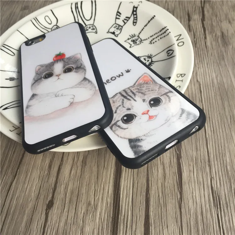 Милый чехол с мультяшным котом для iPhone 6 6s 7 8 Plus мягкие ТПУ резиновые силиконовые