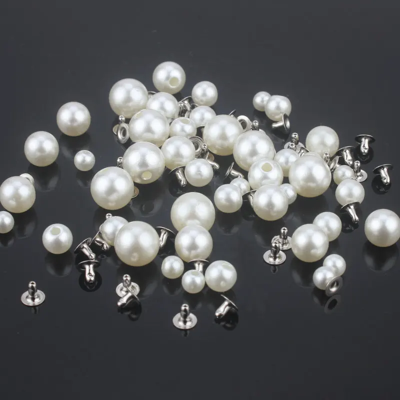 Шесть размеров поделки из кожи жемчужные заклепки шпильки 6 мм-16 мм серебристые и