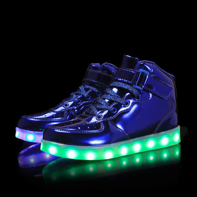 Mirror Blue Размеры 25-37, Детские светящиеся кроссовки со светодиодной подсветкой и зарядкой от Usb, детская модная светящаяся обувь на липучке для девочек и мальчиков, кроссовки с светильник - Цвет: Mirror Blue