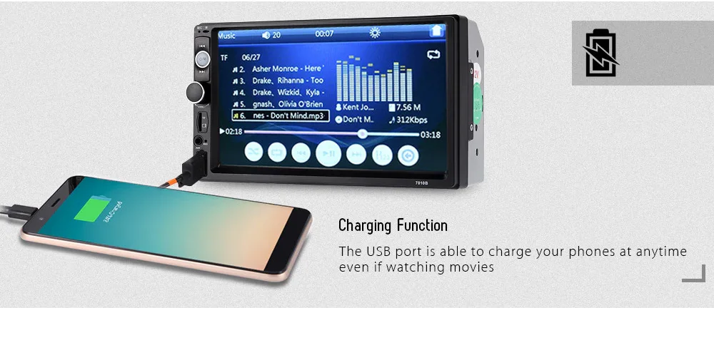 Автомобильный мультимедийный плеер TOPSOURCE, универсальный 7012B, 7 дюймов, HD сенсорный экран, аудио поддержка, Bluetooth, автомобильное радио, MP5 плеер, FM, TF, USB