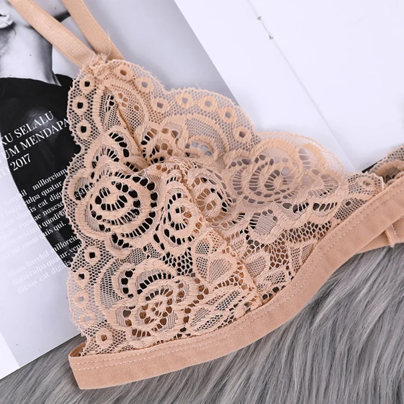 

Sexy Bra Floral Lace Solid Wire Free Bras Bustier Sheer Top Bralette Transparent Cup Wire Free Bras Brassiere Lingerie Underwear