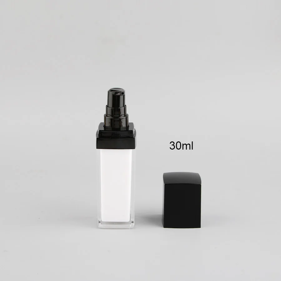 30ml 1 Floz White Acrylic Square Lotion Bottle With Eemulsion Dispenser,Lotion Press Pump,Atomized Sprayer Black Lid(50Pcs)