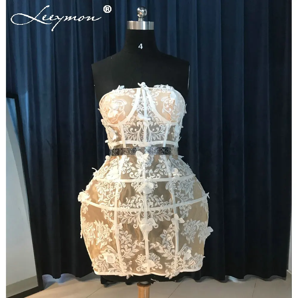 Leeymon Sexy Sheer Mini Short Cocktail Dress 2017 горячее без рукавов белое кружевное коктейльное