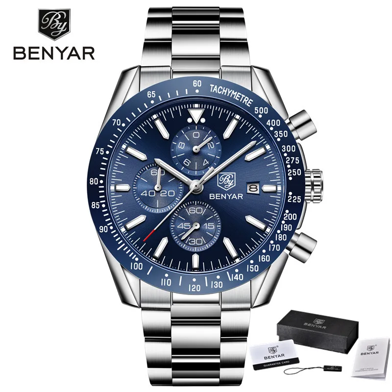 Relogio Masculino BENYAR мужские часы Топ бренд Роскошный хронограф спортивные военные из