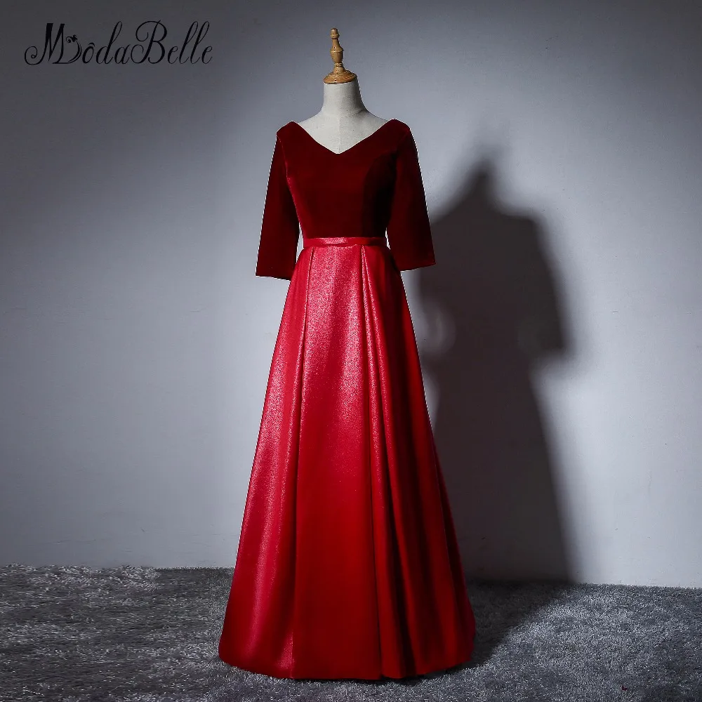 Modabelle простые винно красные вечерние платья с коротким рукавом контрастного
