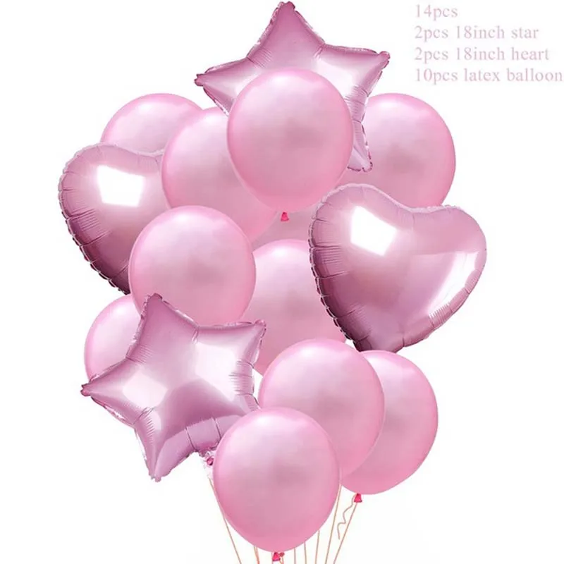 Pink Latex 14 шт. 12 дюймов латексные 18 дюймов фольгированные Воздушные шары гелиевые С Днем Рождения Декорации на свадьбу, вечеринку, фестиваль, вечерние балоны - Цвет: Pink Latex