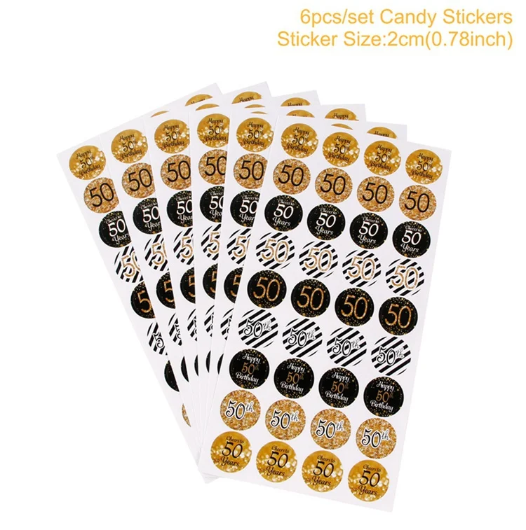 Paper Sticker 6pcs Ура 50 лет черный золотой шар День Рождения 50 лет День рождения украшения для вечеринок товары для взрослых Свадьба юбилей 50 лет - Цвет: Paper Sticker 6pcs