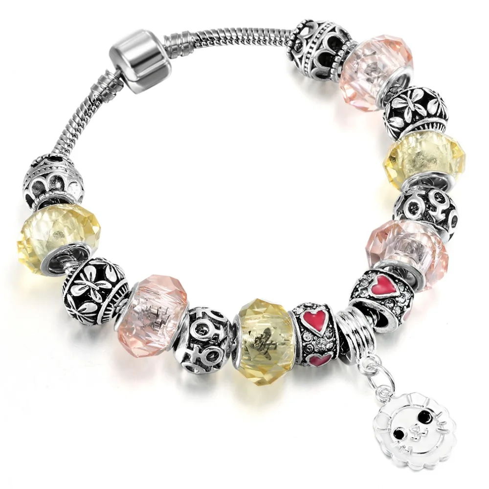 QIAMNI разноцветная стеклянная подвеска цепочка-змейка со львом для лица браслет и