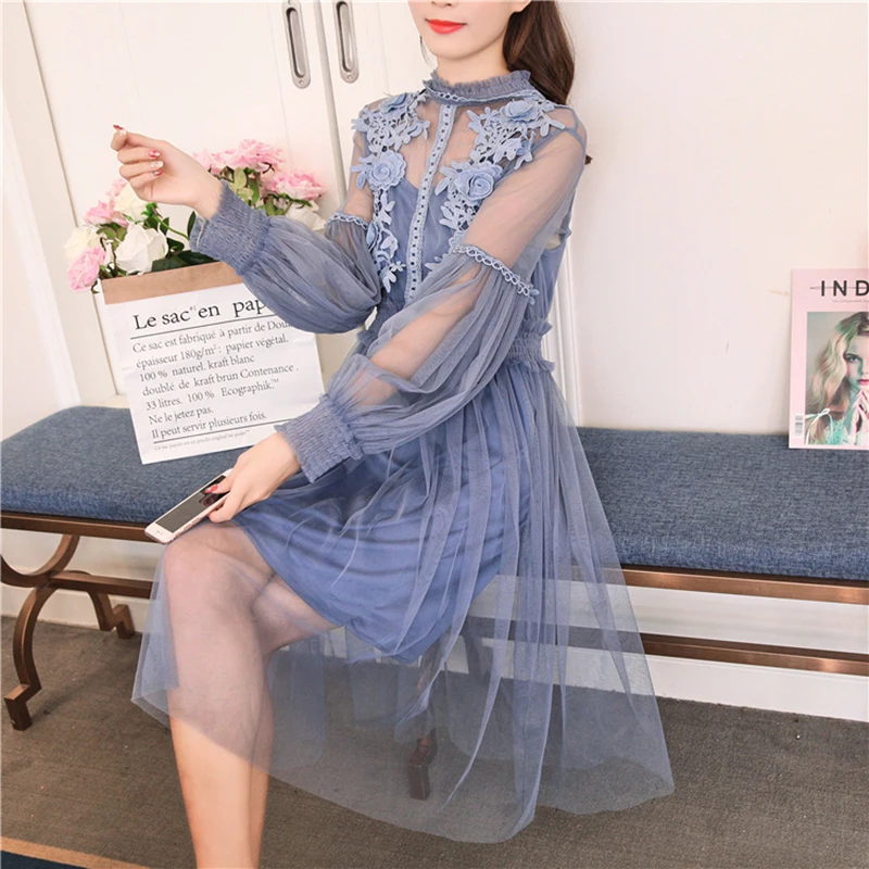 Женское винтажное кружевное платье в стиле ретро милое праздничное из тюля с