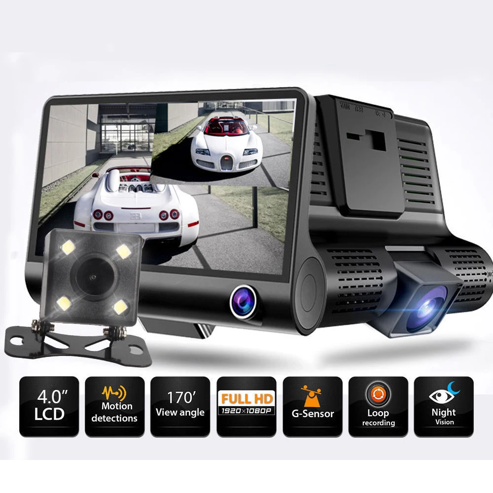 Автомобильный видеорегистратор с двумя объективами HD 1080P 4 0 дюйма ЖК экран ночное