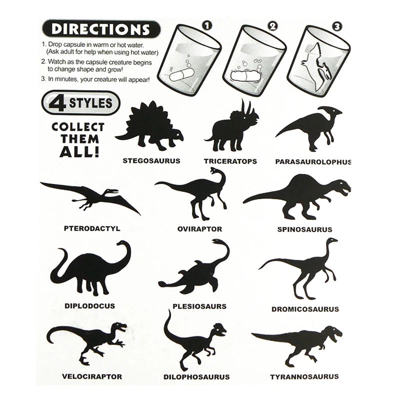 New Magic Soft EVA Baby Cognition Toys Early Educational Toy Kids cartoon dinosaur Toys Bath Toy Grow capsule 4set(48PCS