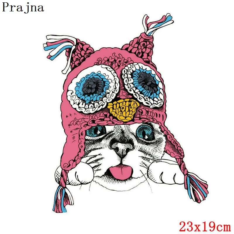 Красный Prajna, мультяшная вишня, кот в любви, Железный набор для передачи, Детская сова, горячая виниловая наклейка, сделай сам, платье, аксессуары для детской одежды - Цвет: Красный