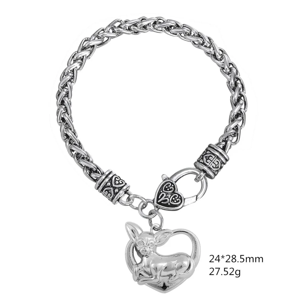 my shape Dog Chihuahua Heart Charm Bracelets For Woman Lobster Clasp Button 200mm Setting Chain Animal Lovers Jewelry | Украшения и