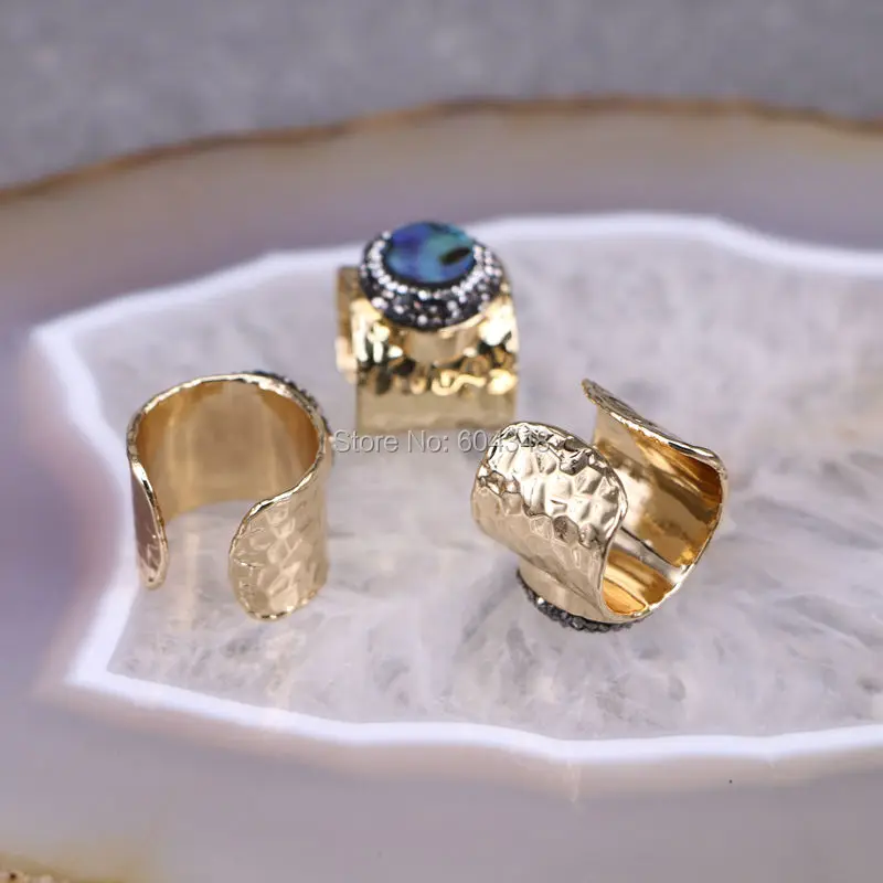 5 шт. широкие кольца золотого цвета с натуральным абалоновым покрытием и стразами