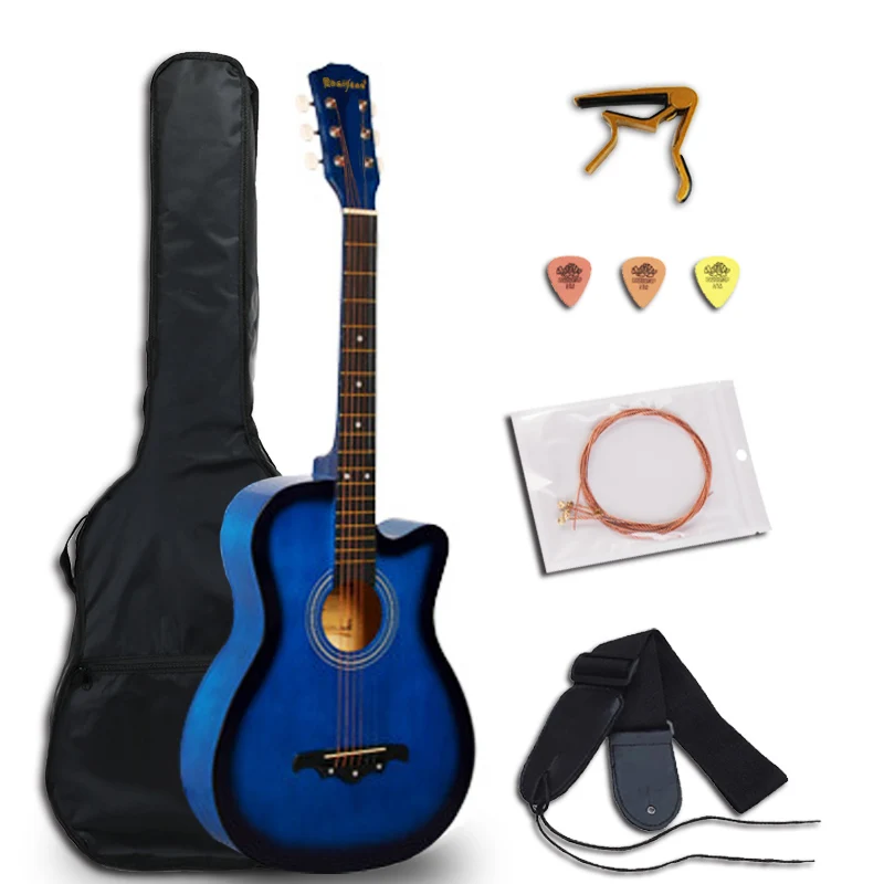 BLACKBLUE 38/41 дюймов гитара, гитара, акустическая народная гитара для начинающих, 6 струн, липа с комплектами, черная, белая, деревянная, Красная гитара AGT16 - Цвет: BLACKBLUE