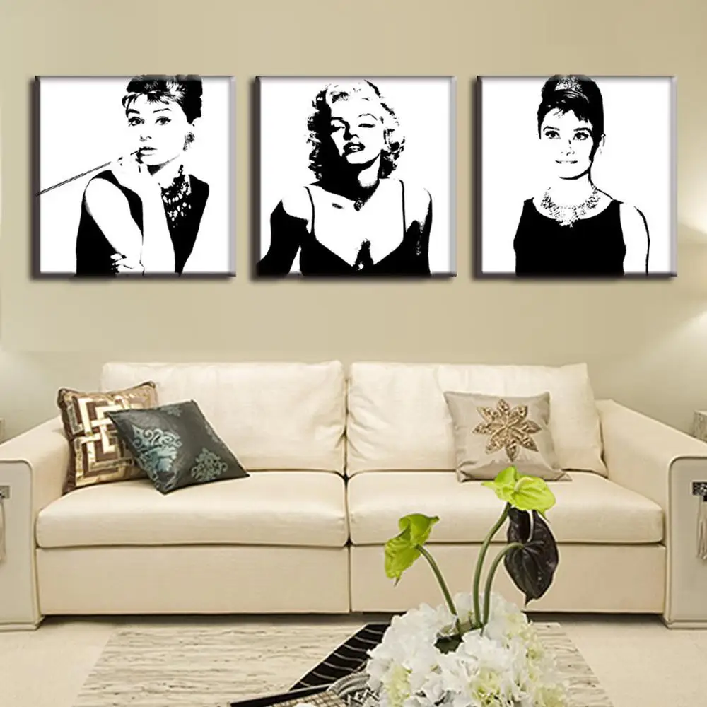 

3 шт. винтажный постер портрет картина маслом на холсте Настенная картина Мэрилин Монро и Одри Хепбёрн Холст принты картины