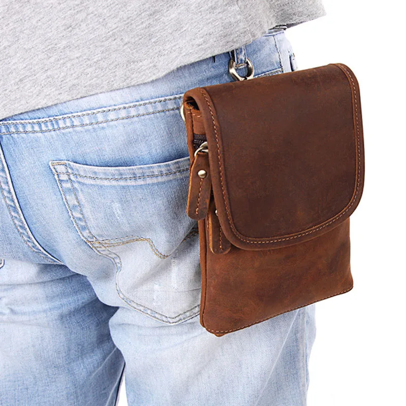 Бренд Для мужчин Crazy Horse Натуральная Кожа Фанни талии пакет мужской Crossbody сумка крюк ремень Петля Хип Bum Мешок 2045