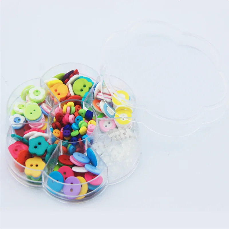 Большая скидка! 220 шт. разноцветные кнопки из смолы с коробкой для хранения