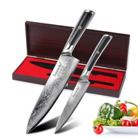sunnecko 2pcs kitchen knives set chef knife japanese damascus vg10 steel sharp g10 handle cutter tools meat gift box knife set