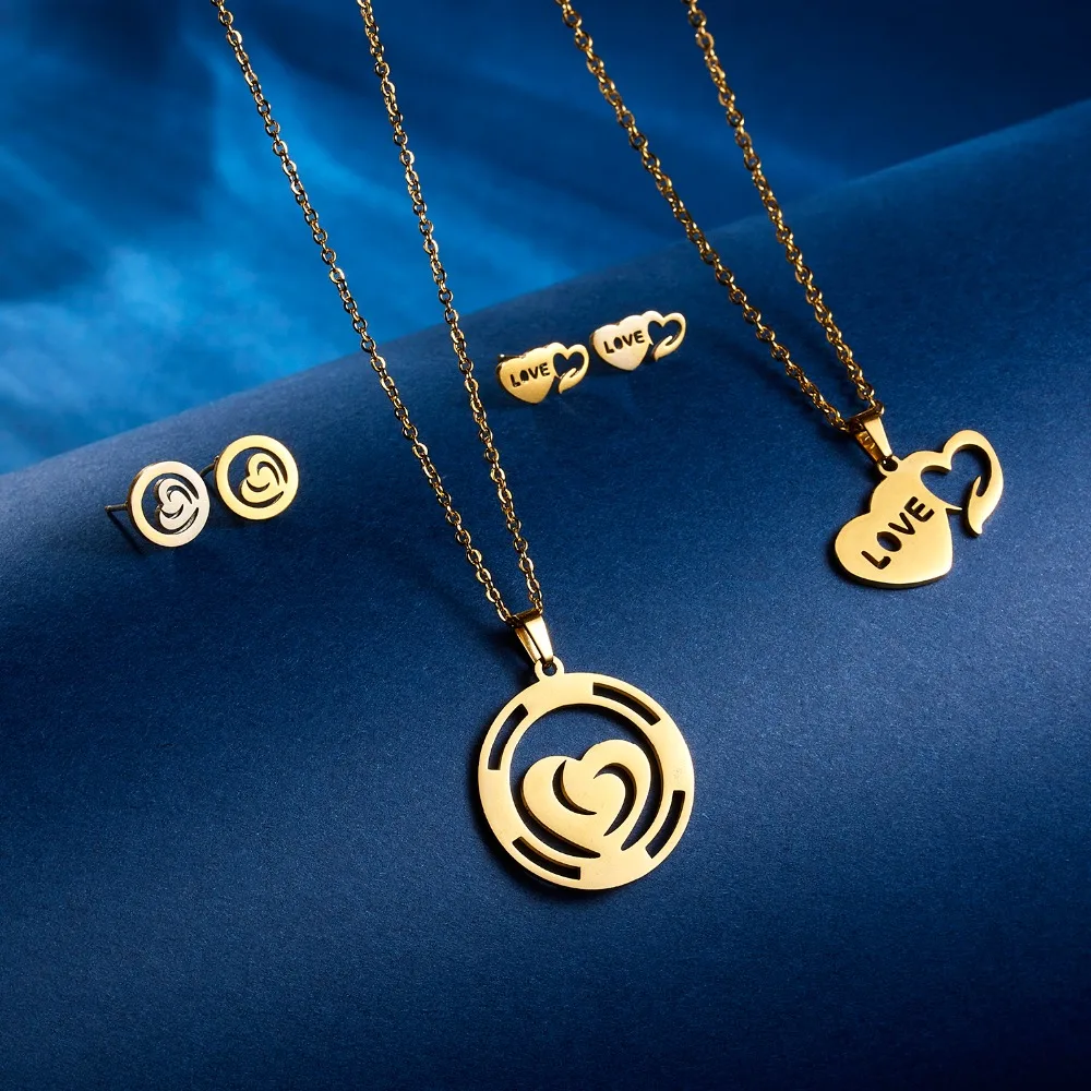 Belleper из нержавеющей стали кулон ожерелье серьги наборы ювелирные изделия, Золотая цепь набор любовь сердце мама День матери день рождения подарок