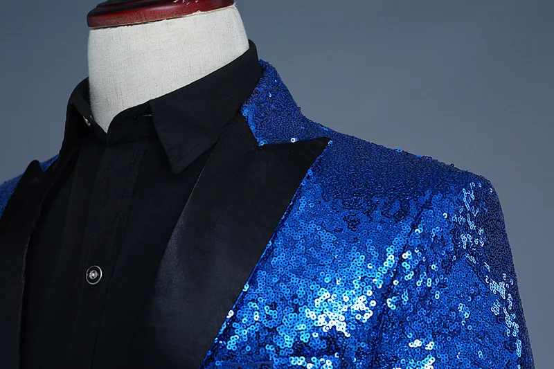 Блестящий ярко синий блейзер с блестками на одной пуговице Мужская Клубная