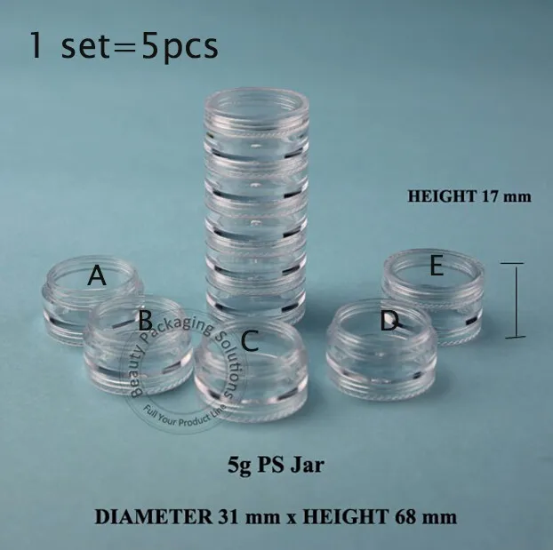 5set/lot Promotion 5g*5 PS Cream Jar Plastic Empty Cosmetic Container Makeup Canister Sample Sub-bottling Packaging | Красота и
