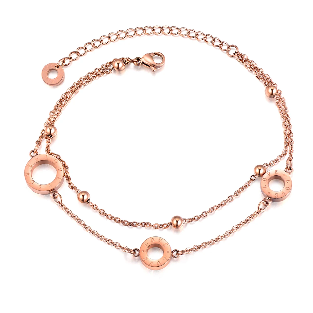 rose gold Роскошный круглый Круглый браслет для женщин из нержавеющей стали с геометрическим Карма браслет цепь из розового золота очаровательные подарочные украшения - Окраска металла: rose gold