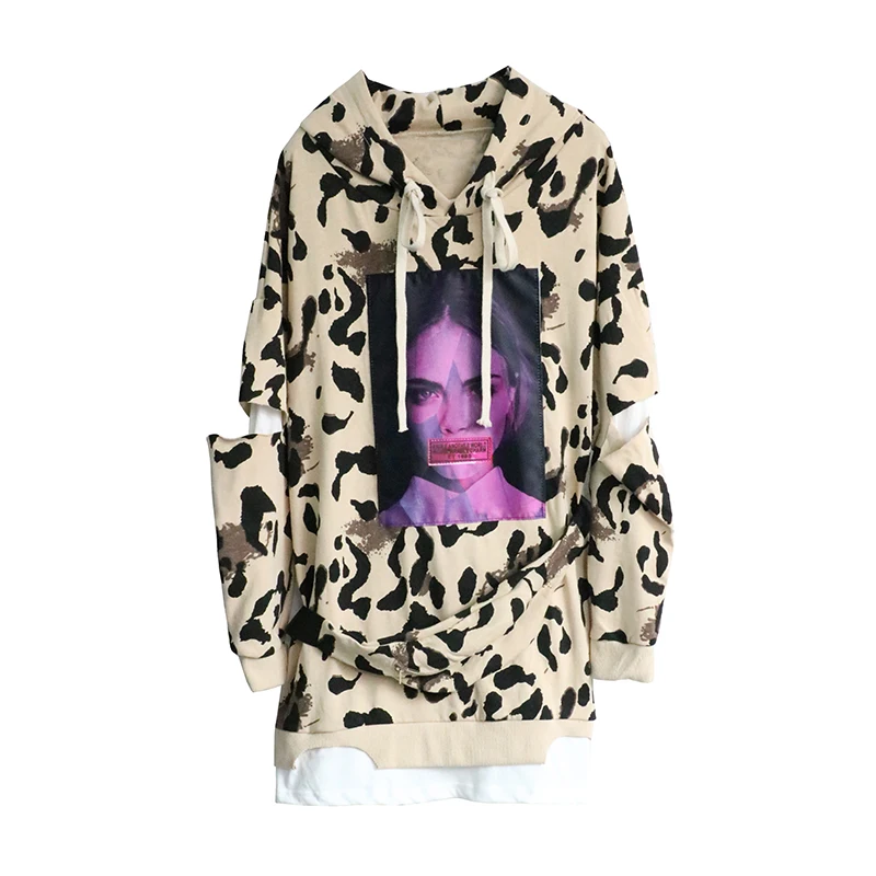 7 Манг 2019 Leopard Harajuku Принт толстовки для женщин уличная повседневное отверстие