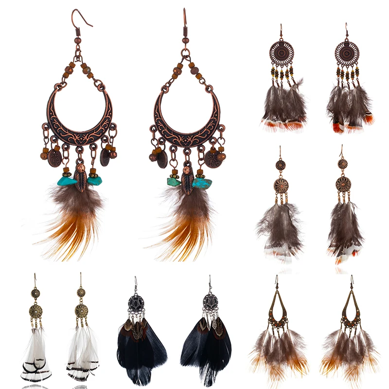 Несколько богемных этнические Природа перо Висячие серьги для женщин 2018 новые