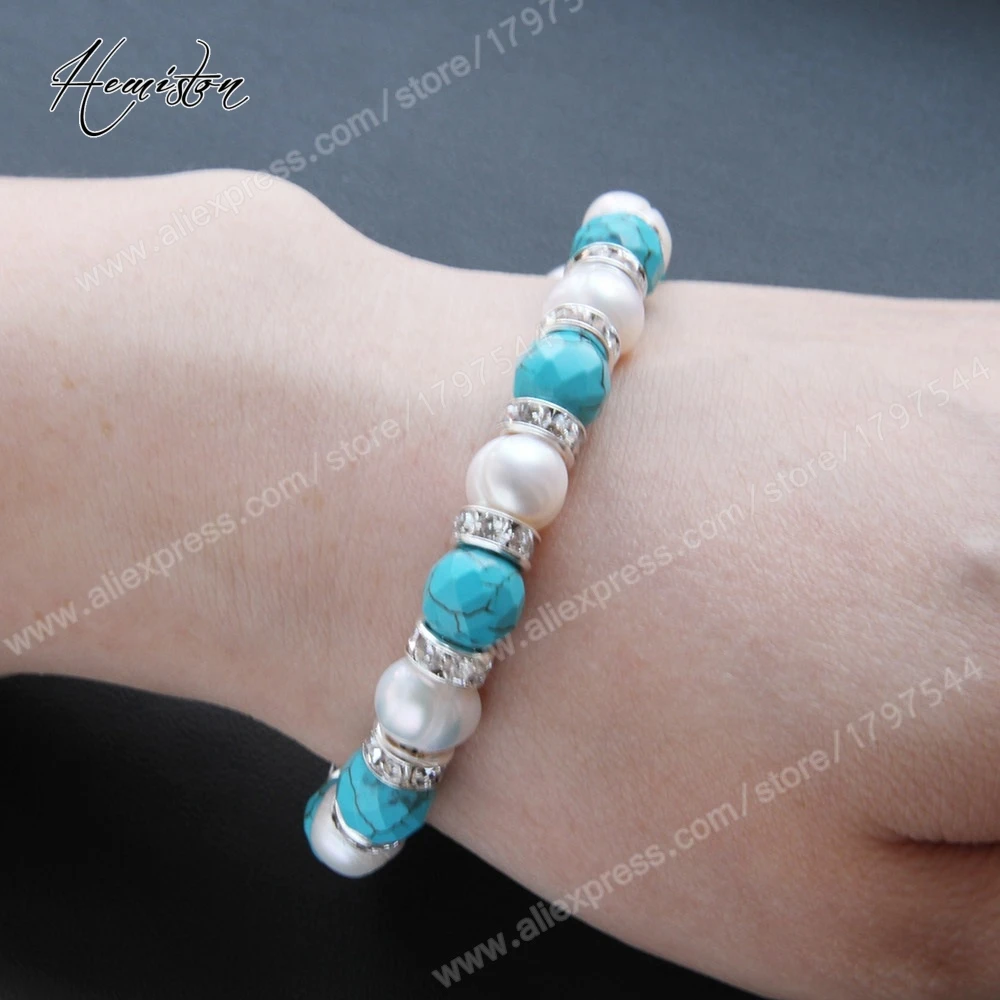 Томас с натуральным камнем голубой лавовый камень браслет Пресноводный Жемчуг