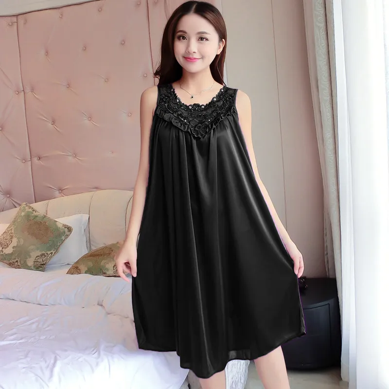 Silk nightgown Сексуальные ночные рубашки, кружевное Ночное платье средней длины с v-образным вырезом, шелковое кружевное ночное белье, женские платья, рубашки, пижамы, белье Babydoll - Цвет: Silk nightgown