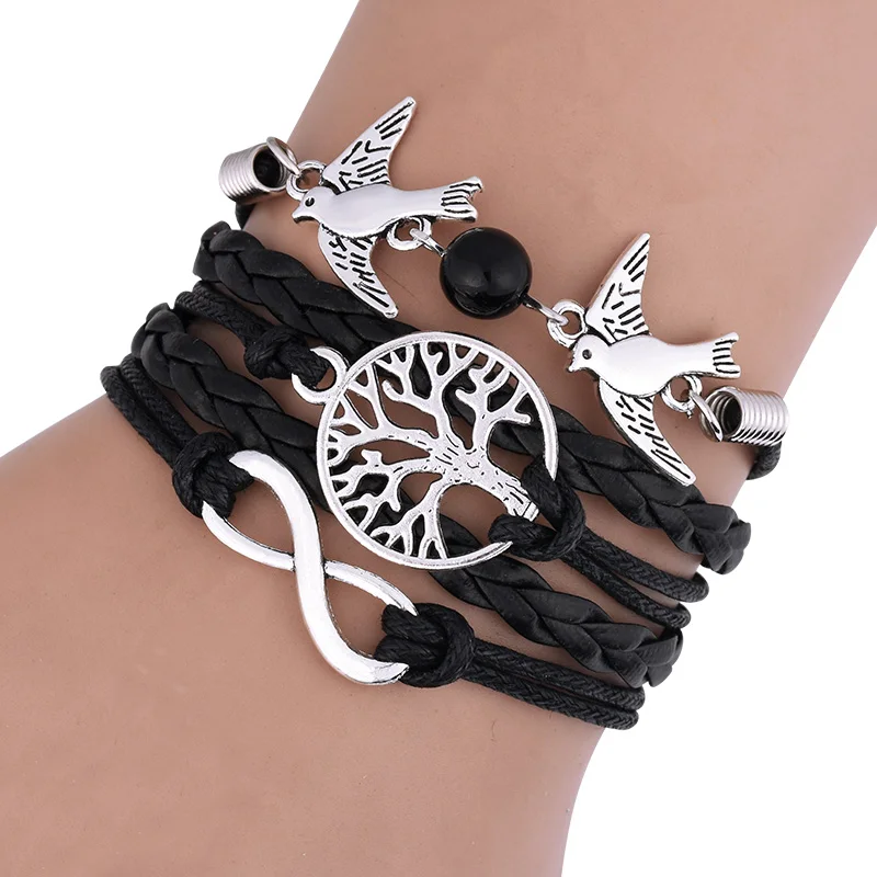 Houbian Древо жизни тканый браслет Бесконечность серебряное сочетание подарок на