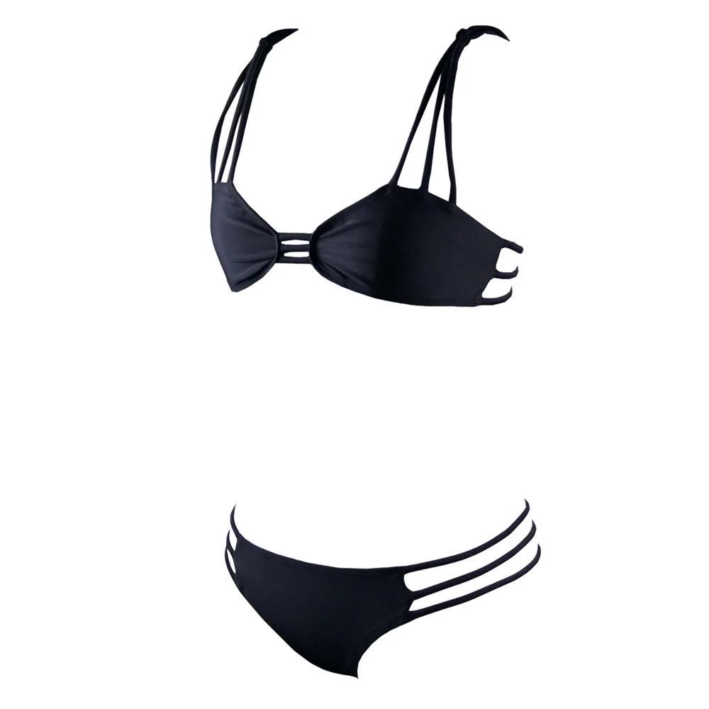 Женский бразильский купальник-бикини черный купальник с завязками пляжная