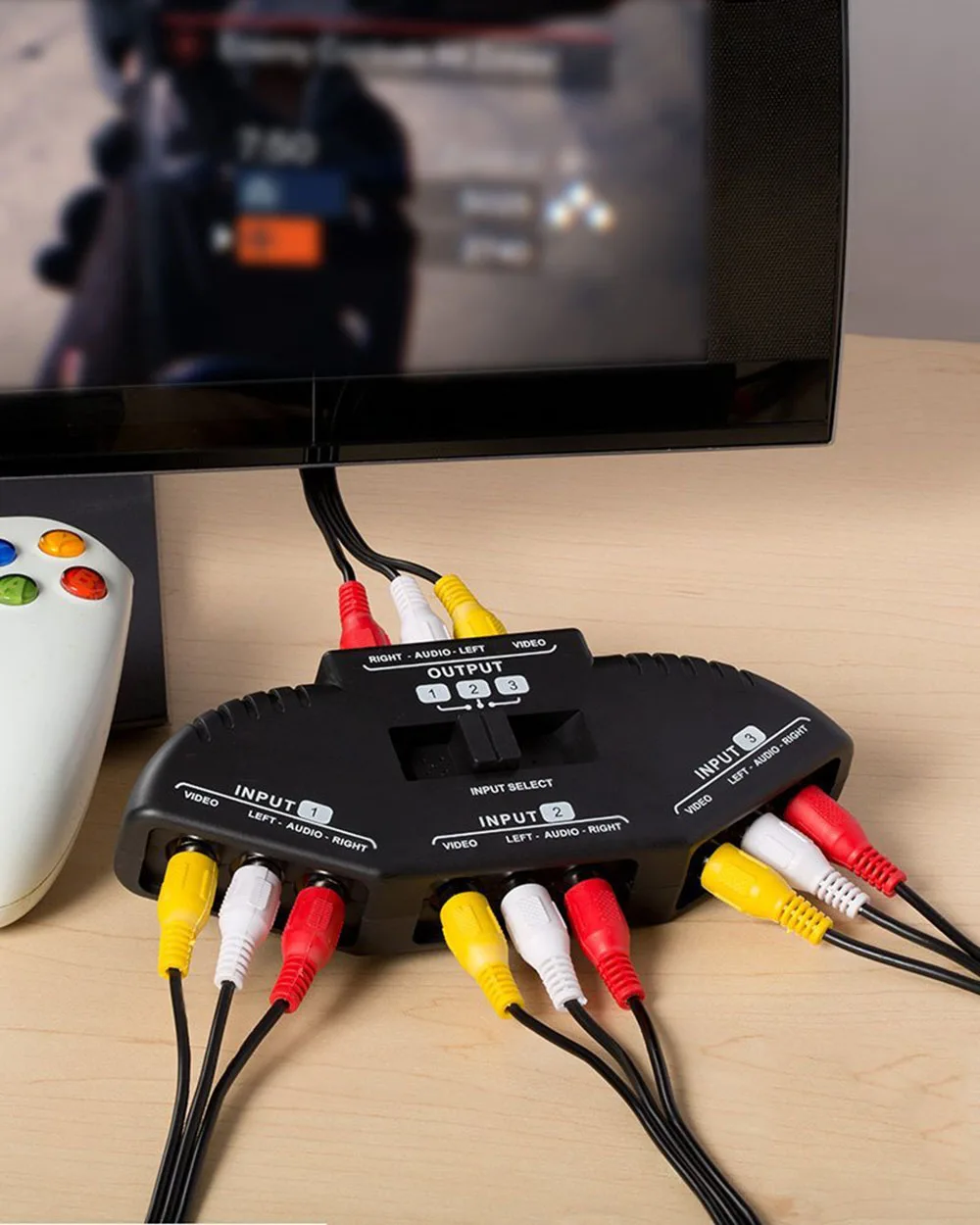Сплиттер RCA с 3 сторонним аудио переключатель видео + кабель для подключения