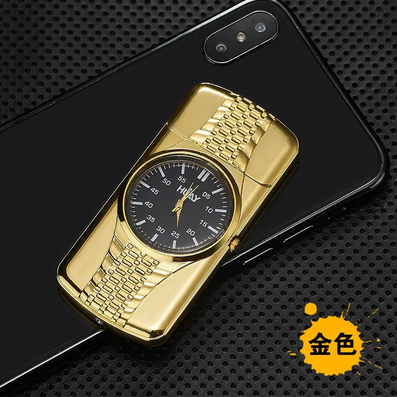 gold Мужские часы-сигареты, проводная зажигалка с подогревом, часы с зарядкой от USB, модные креативные зажигалки, часы из сплава цинка, мужские подарки - Цвет: gold