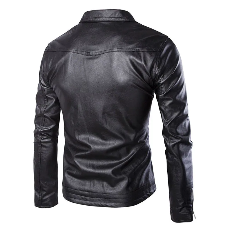 Aowofs Для мужчин s Синий Кожаные куртки Slim Fit кожа Блузон куртка пальто дизайнер
