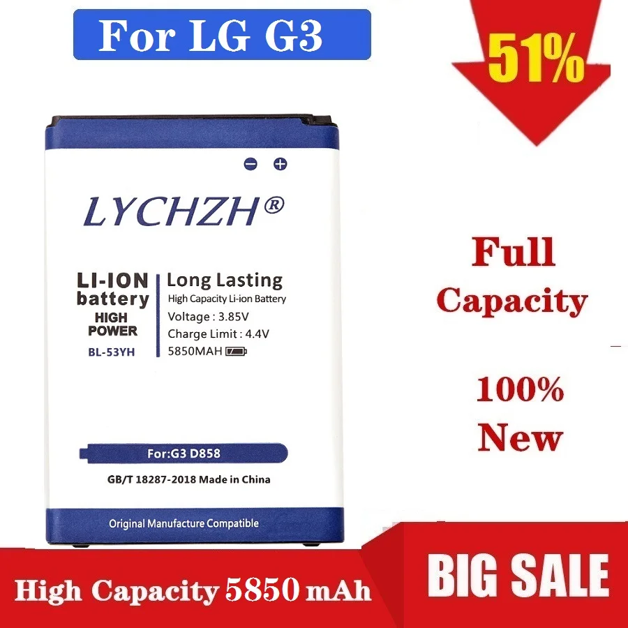 Мобильный телефон с внешним аккумулятором BL-53YH Батарея для LG G3 D855 D850 D858 D859 F460 VS985 BL53YH 5850 мАч замена батареи