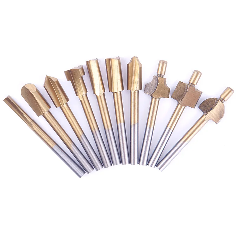 10pcs /Set 1/8&quot HSS Wood Router Bits Files Titanium Coated Mini 3mm Cutter Milling Fits Rotary Carpenter Tool #87871 | Инструменты