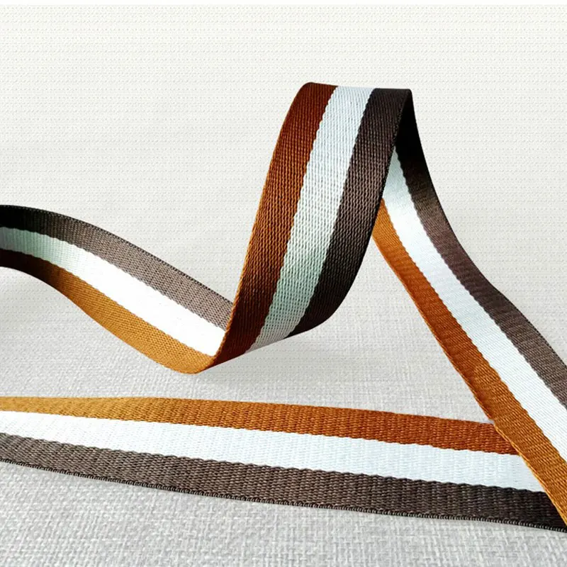 

New 50mm 2" wide 38mm 25mm 1" webbing Coffee White Brown Striped polyester Webbing twill ribbon DIY handmade sewing accessories