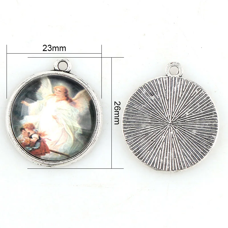 20 шт. 23x26мм круглый стеклянный кабошон подвески из серебряного цинкового сплава