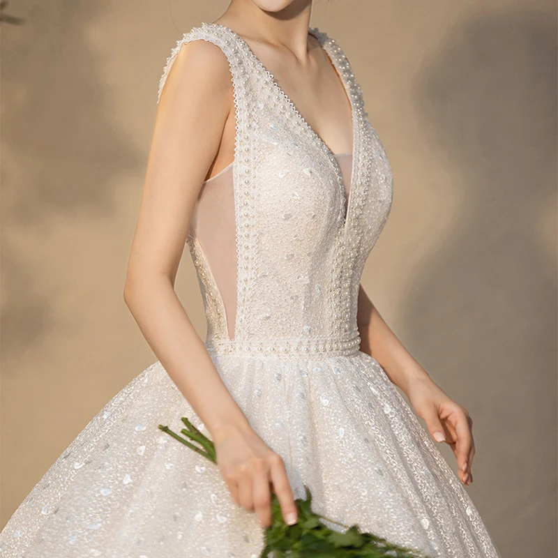 Шикарное свадебное платье новинка 2021 роскошное бальное с бусинами и жемчугом