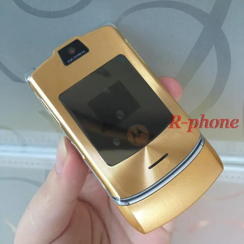 Gold Восстановленный разблокированный Motorola RAZR V3i DG версия мобильного телефона Английский Русский арабид клавиатура - Цвет: Gold