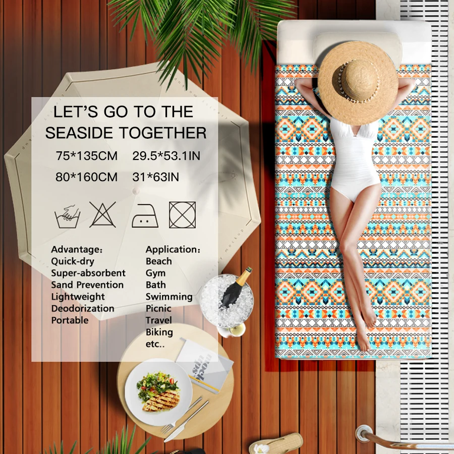 GNORRIS на заказ без песка микрофибра Геометрия прямоугольник пляжное полотенце