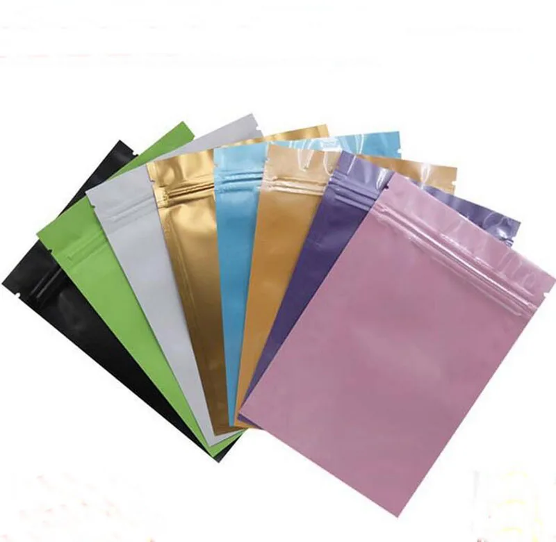 

1000Pcs/Lot Matte/ Glossy Colorful Aluminum Foil Plastic Zip lock Pack Bag Flat Moisture-proof Zipper Package With Tear Notch