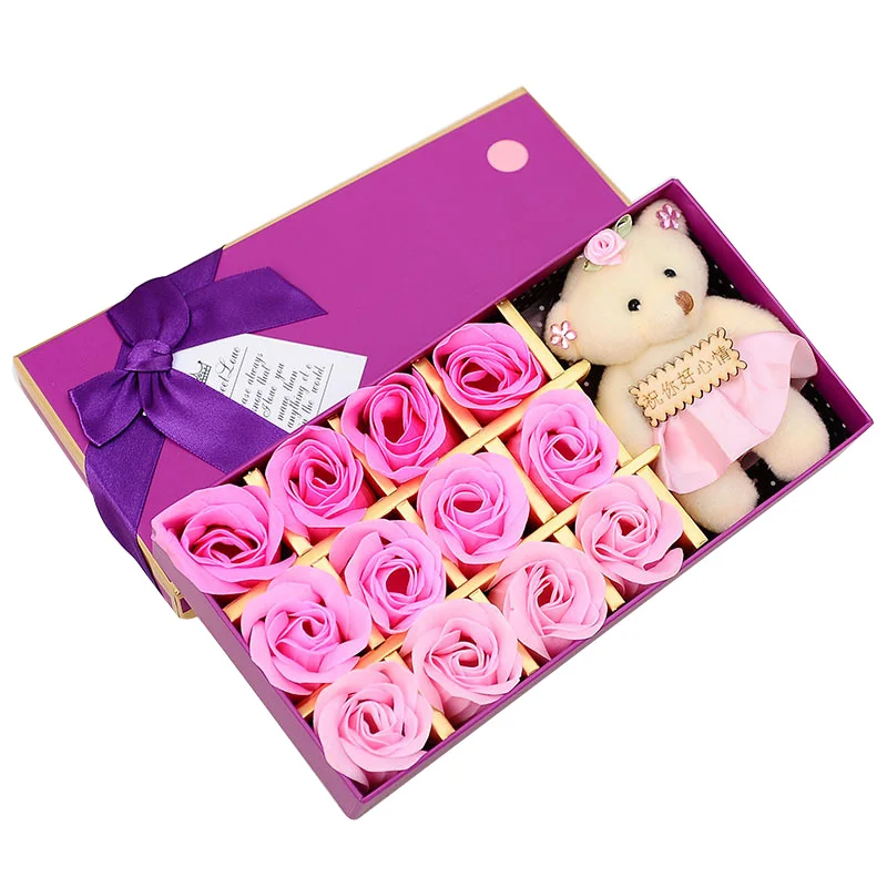 Romantic Rose Flower Bear Doll Decorative Flowers Bubble Bath Petals Wedding Birthday Valentine's Day Gifts For Women Girlfriend | Дом и