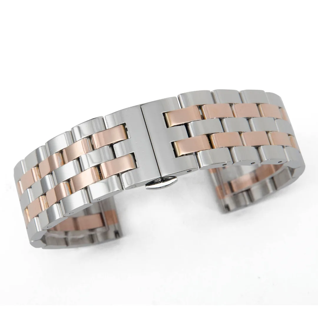 Rose Gold Silver Роскошные Нержавеющая сталь 20/22/24/26 мм, ремешок для часов с бабочкой пряжки ремешки для часов Автоматическая створка раскладная застежка ремешок Bucklen - Цвет ремешка: Rose Gold Silver
