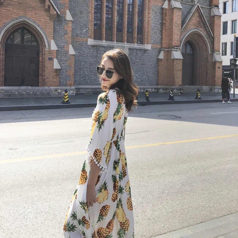 Женское модное платье с v образным вырезом свободное летнее милым принтом